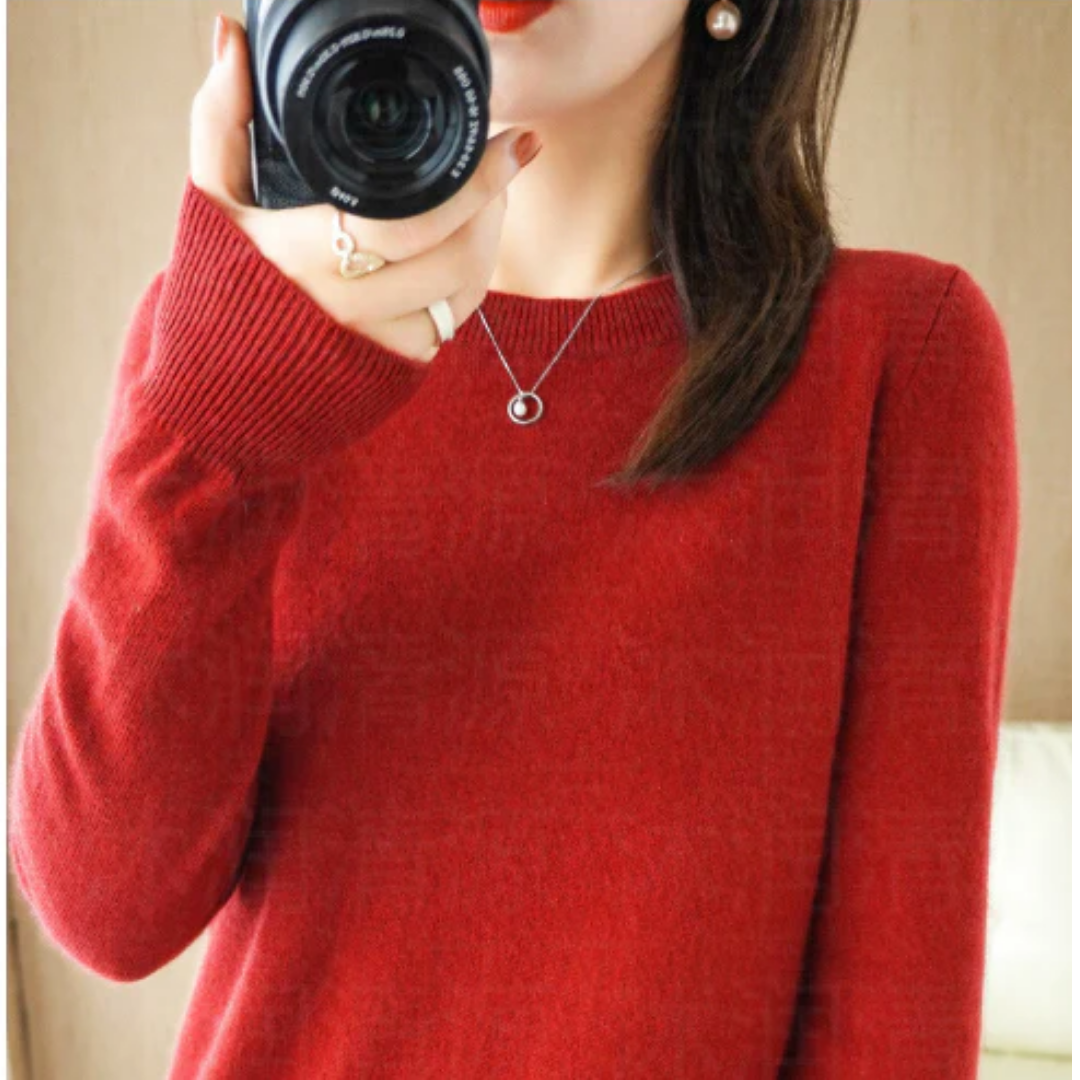 Women Minimalist Crew Neck Knit Sweater | Aliona