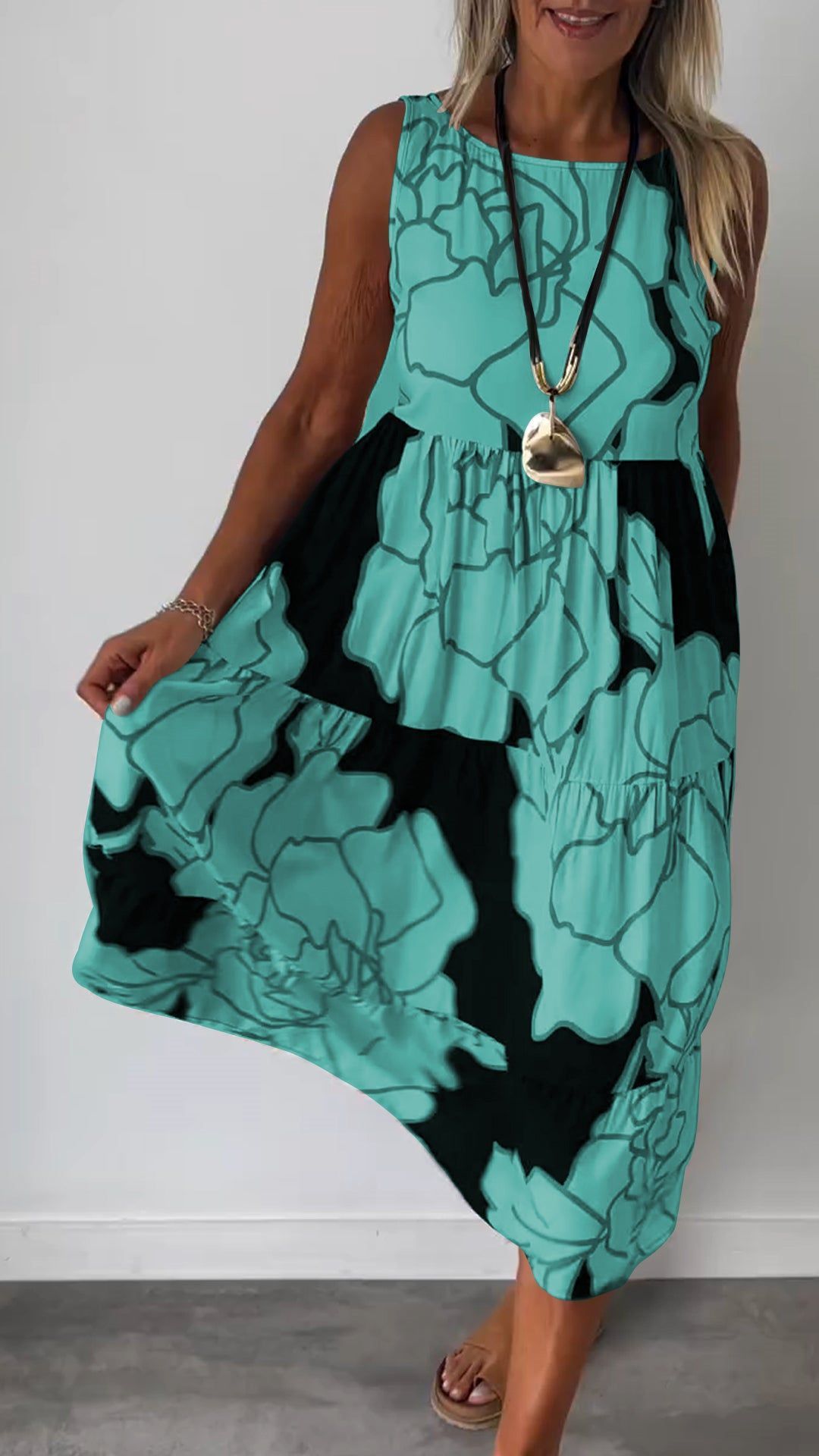 Women Sleeveless Floral Midi Dress | Amethyst