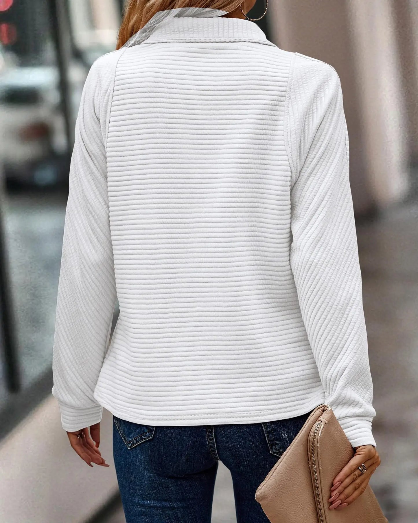 Women Ribbed Quarter-Zip Pullover | Esme