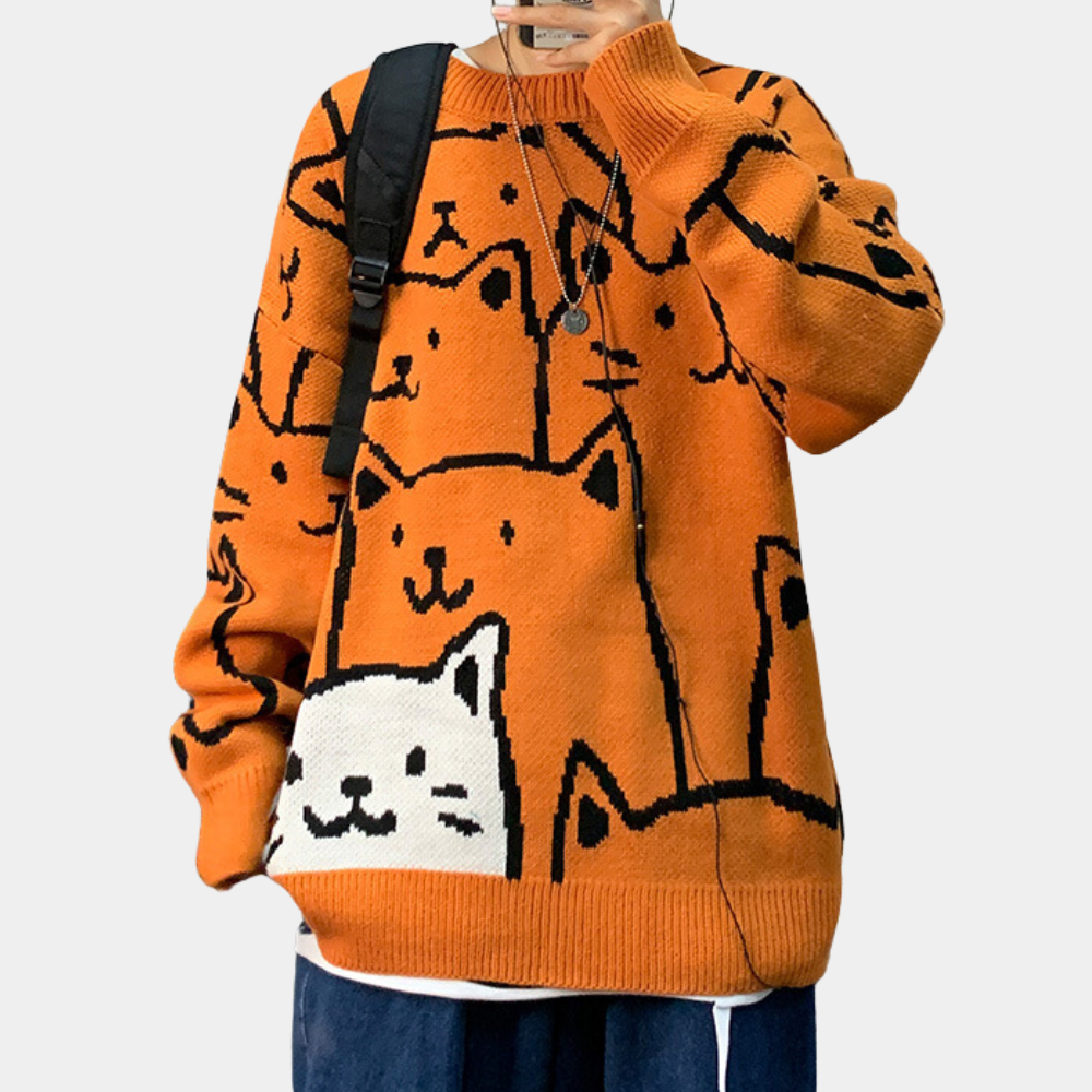 Men Graphic Cat Knit Sweater | Shaun