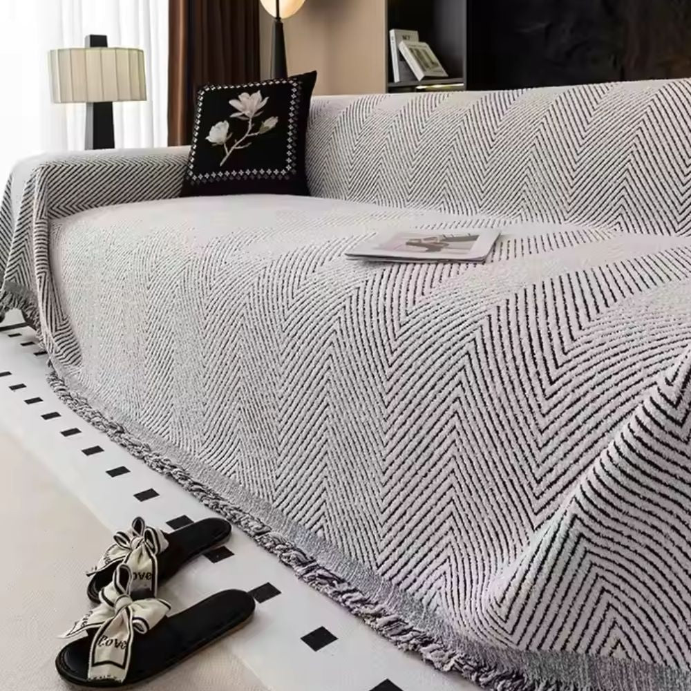 Variant image for Sofa Cover Grey Microfiber Herringbone | Elegant Home Decor-9