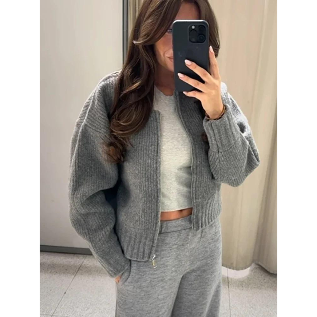 Women Ribbed Zip Knit Cardigan | Evelyn