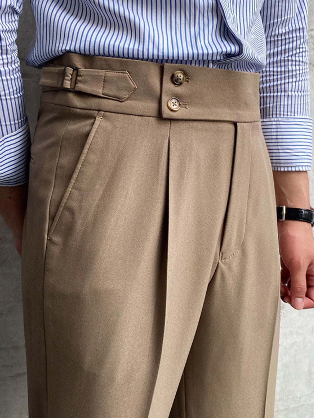 Men's Khaki Pants Beige Cotton | Classic-5