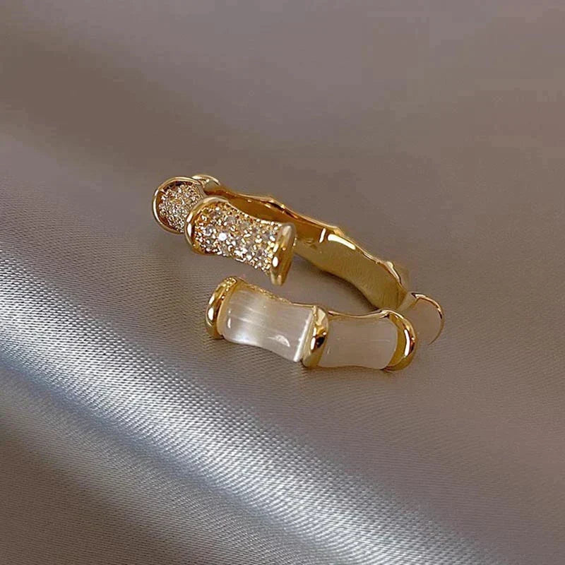 Women Bamboo Ring Opal | Nature's Elegance-5