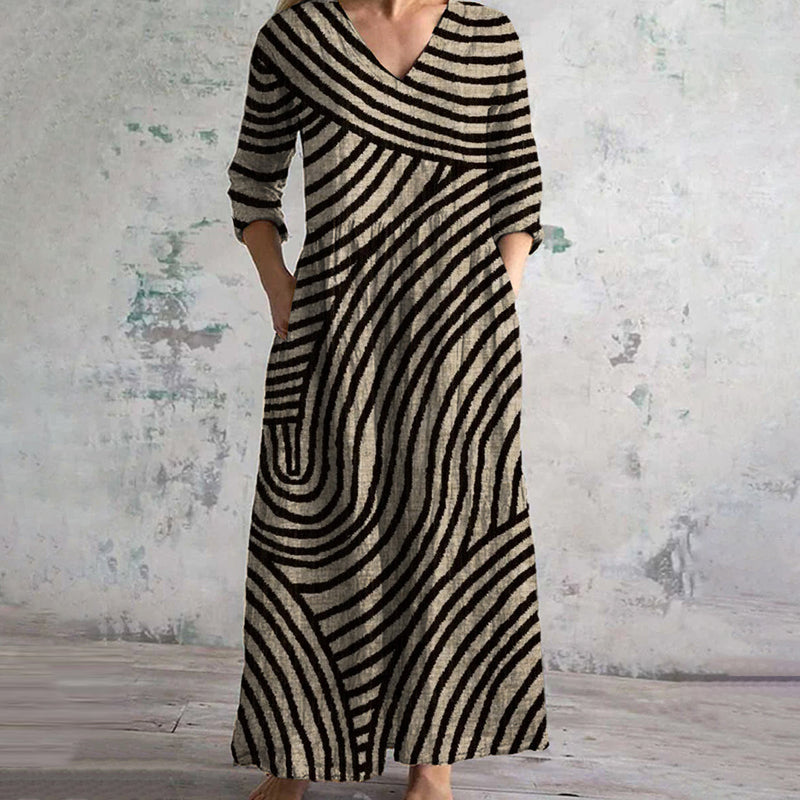 Variant image for Women Vintage Striped Dress Soft Breathable Fabric | Ayla-1