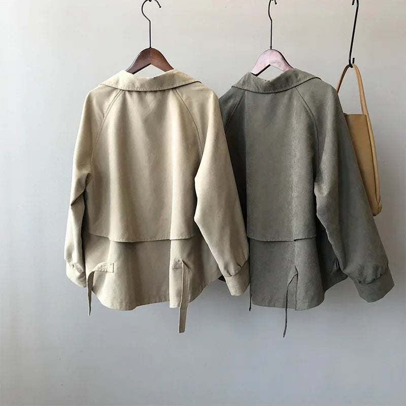 Women Cropped Double-Breasted Trench Coat | Czarina