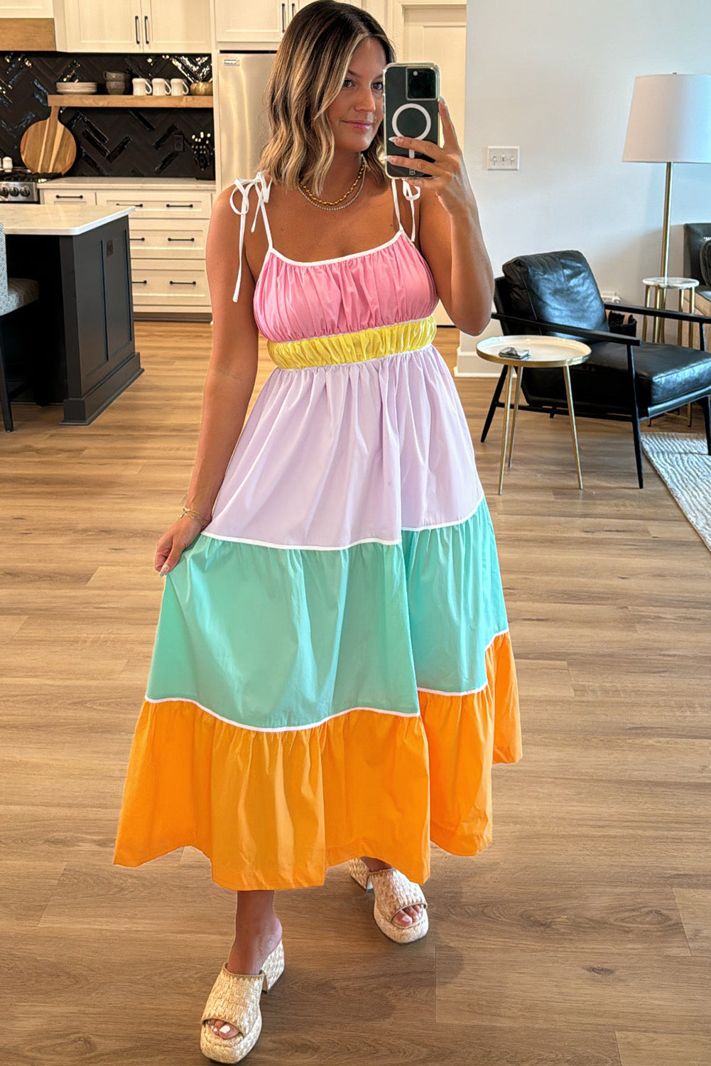 Women Maxi Dress Color Block Cotton | Elegant Style-5