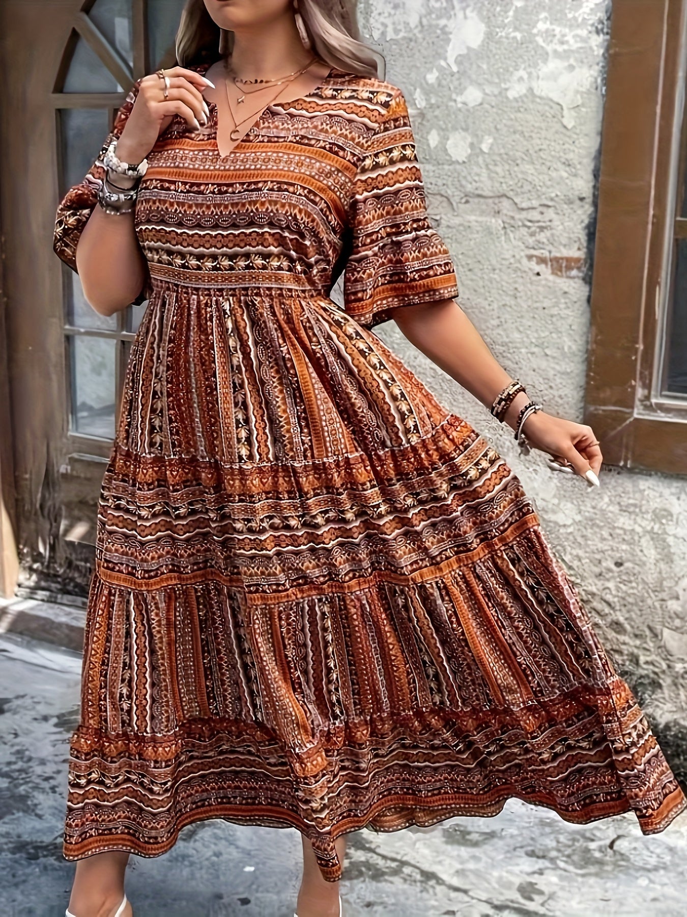 Women Boho V-Neck Maxi Dress | Galilea
