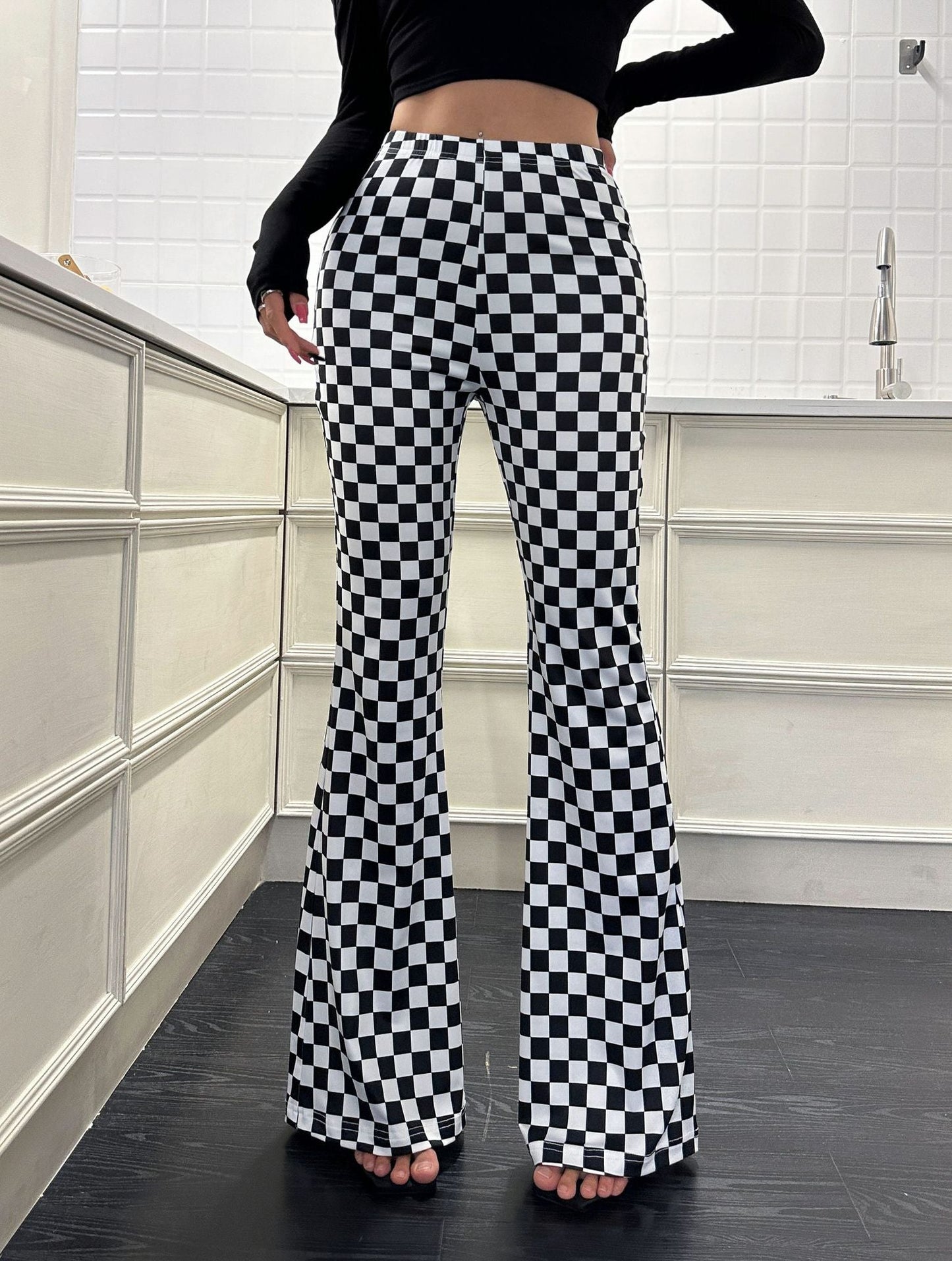 Women Flare Jeans Black Polyester | Retro Chic-3