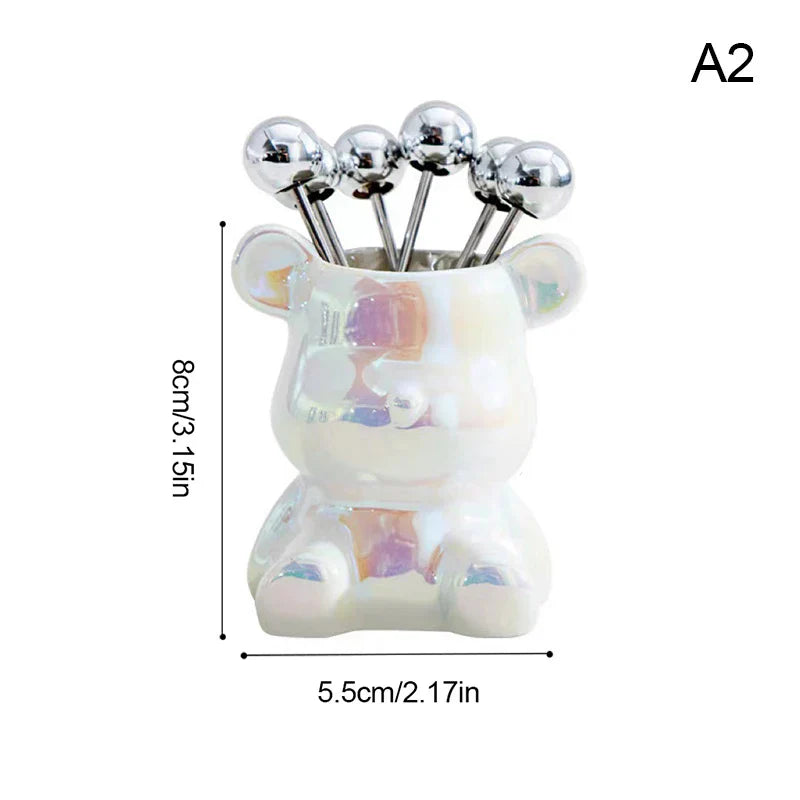 Variant image for Stainless Steel Tasting Forks Set | Elegant Bear Holder | Perfect for Serving Snacks and Fruits-2