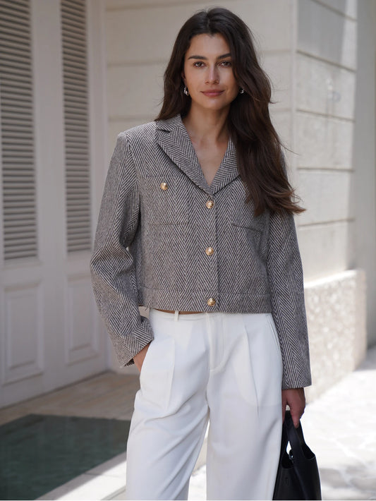 Women Herringbone Cropped Blazer | Modesta