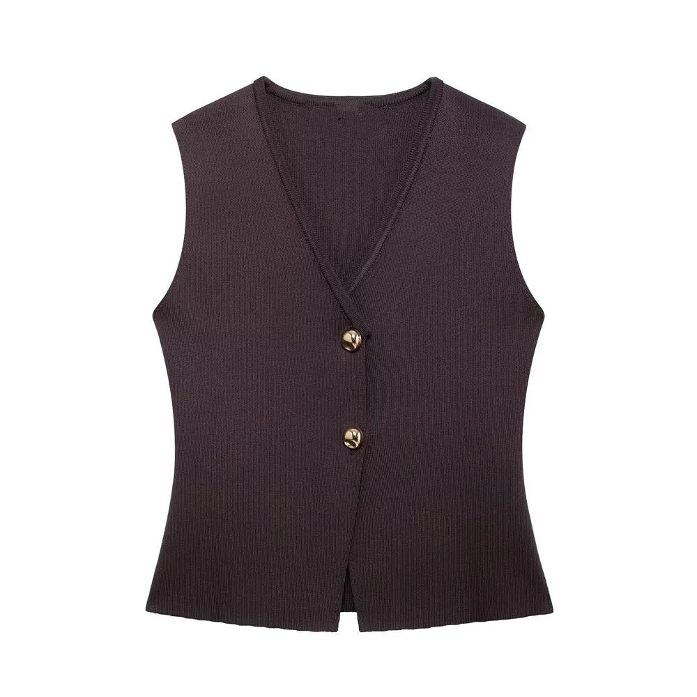 Women Minimalist Buttoned Knit Vest Top| Elise