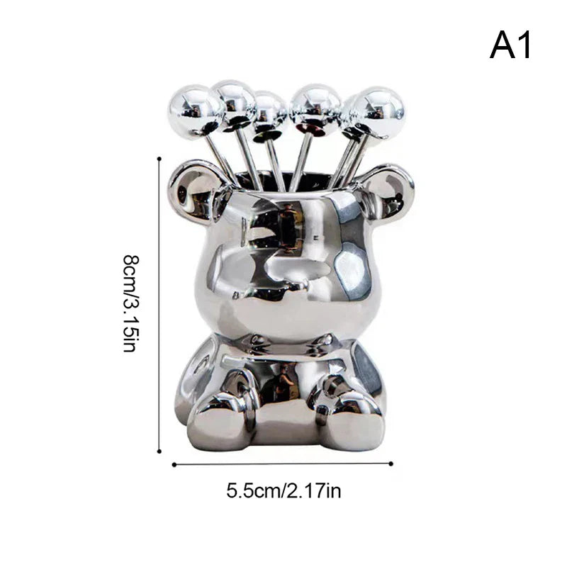 Stainless Steel Tasting Forks Set | Elegant Bear Holder | Perfect for Serving Snacks and Fruits 1