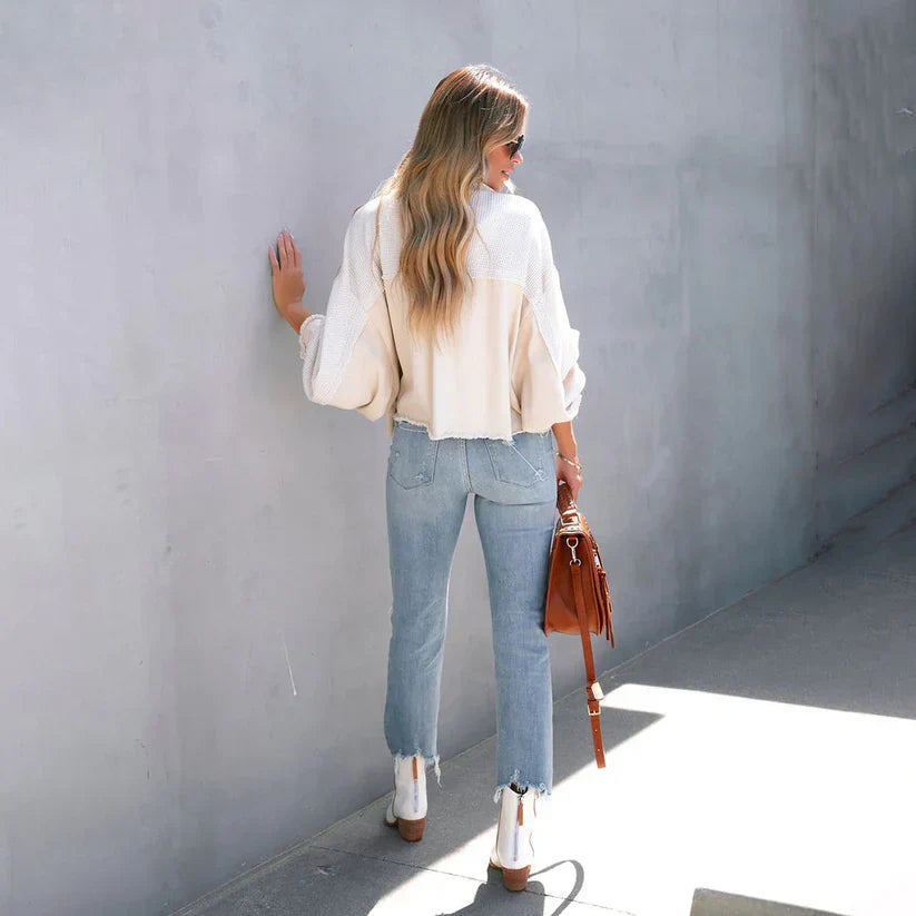 Women Cropped Denim Jacket Blue | Alina-4