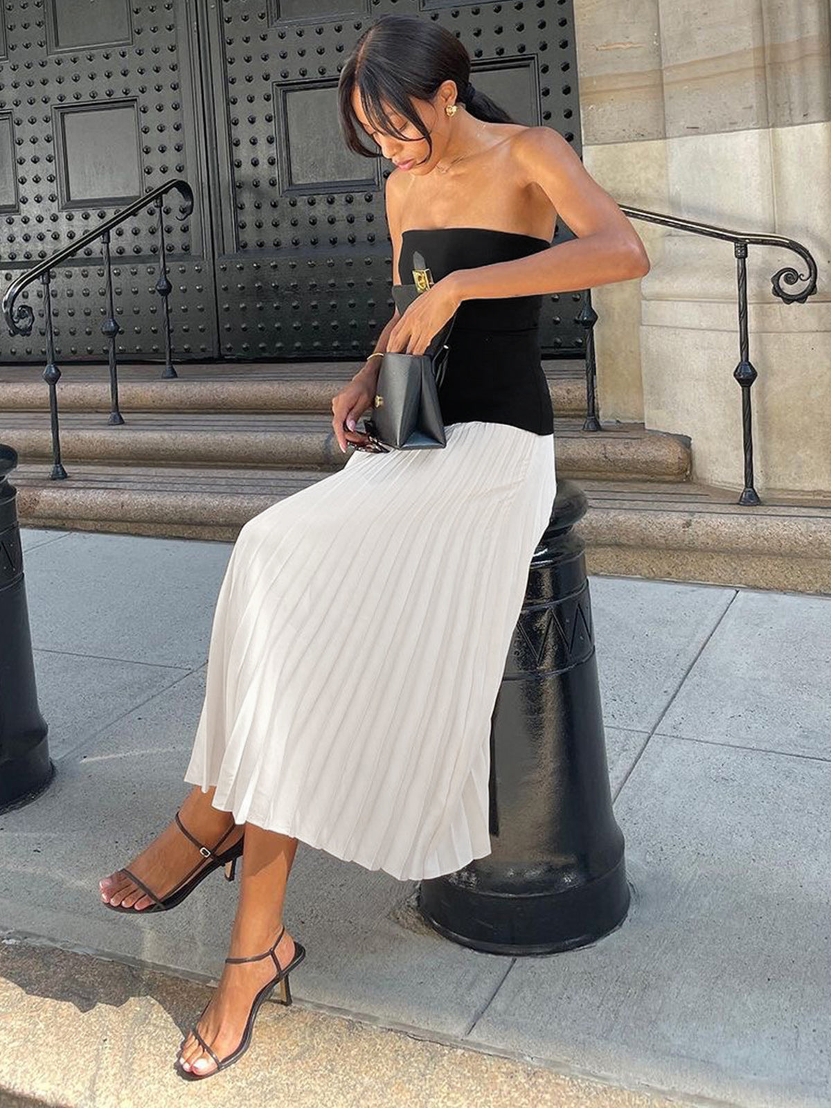 Women Strapless Pleated Midi Dress | Charlotte