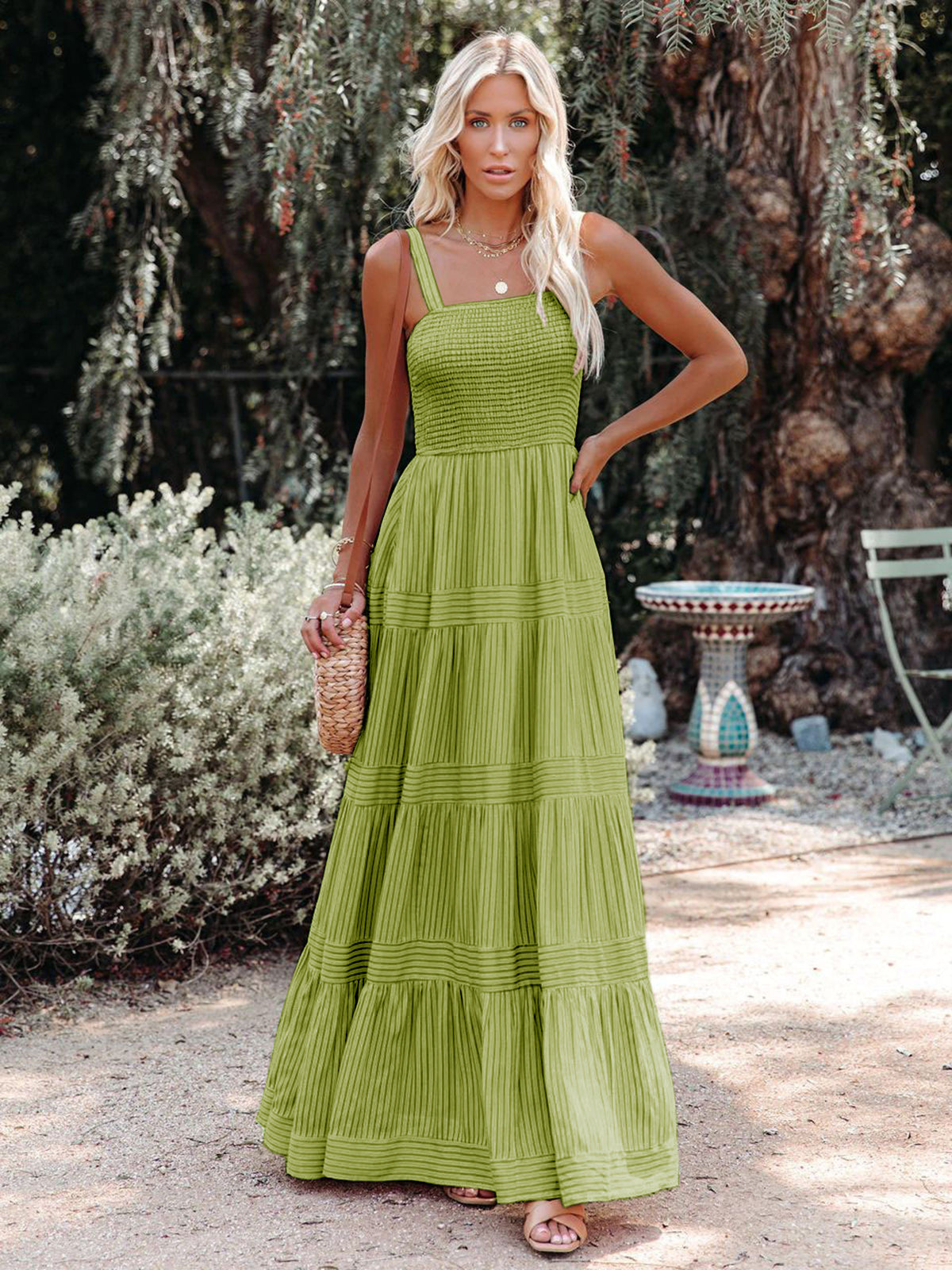Women Striped Smocked Maxi Dress | Lillian
