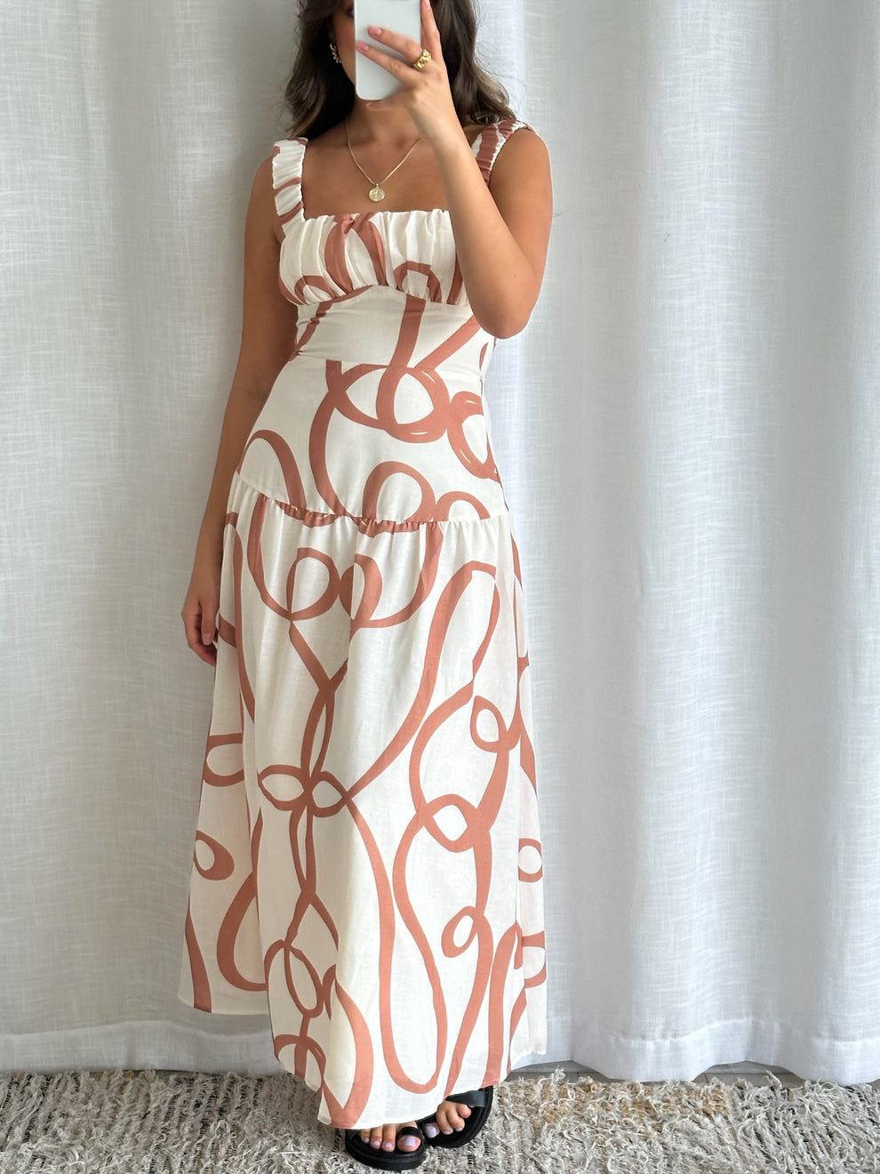 Women Maxi Dress White Beige Cotton | Azenith-2
