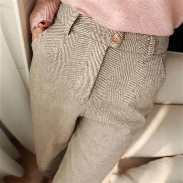 Women Pleated Pants Black Herringbone | Lea-2