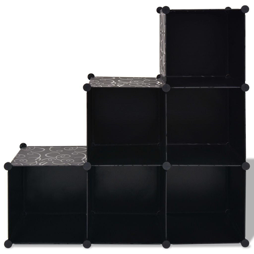 Black 6-Cube Storage Organizer with Stepped Design - Versatile Shoe Rack and Bookshelf for Home Storage 1