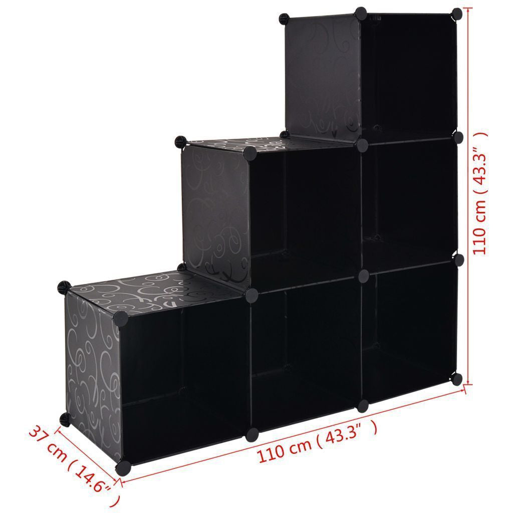 Black 6-Cube Storage Organizer with Stepped Design - Versatile Shoe Rack and Bookshelf for Home Storage 4
