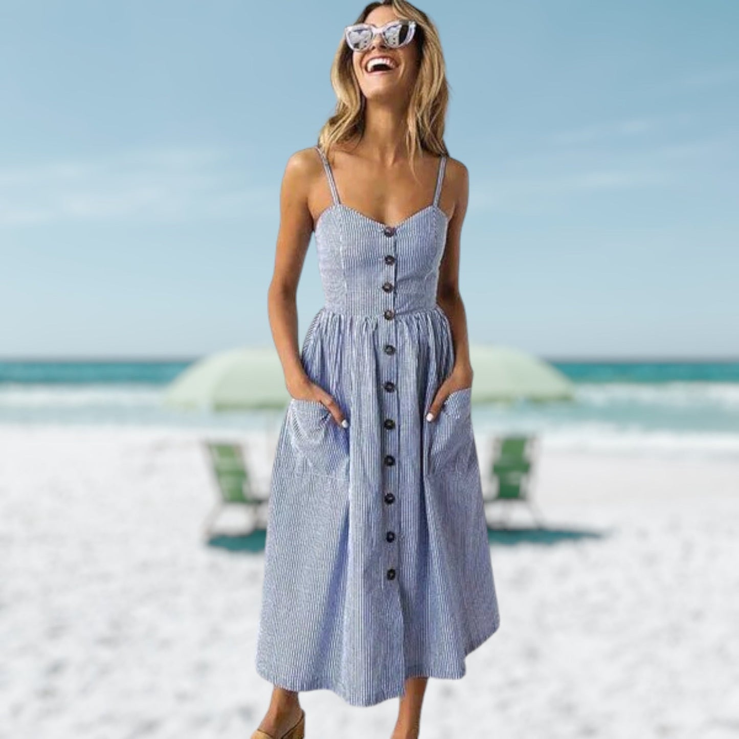 Women Summer Dress Blue Cotton | Evren-1
