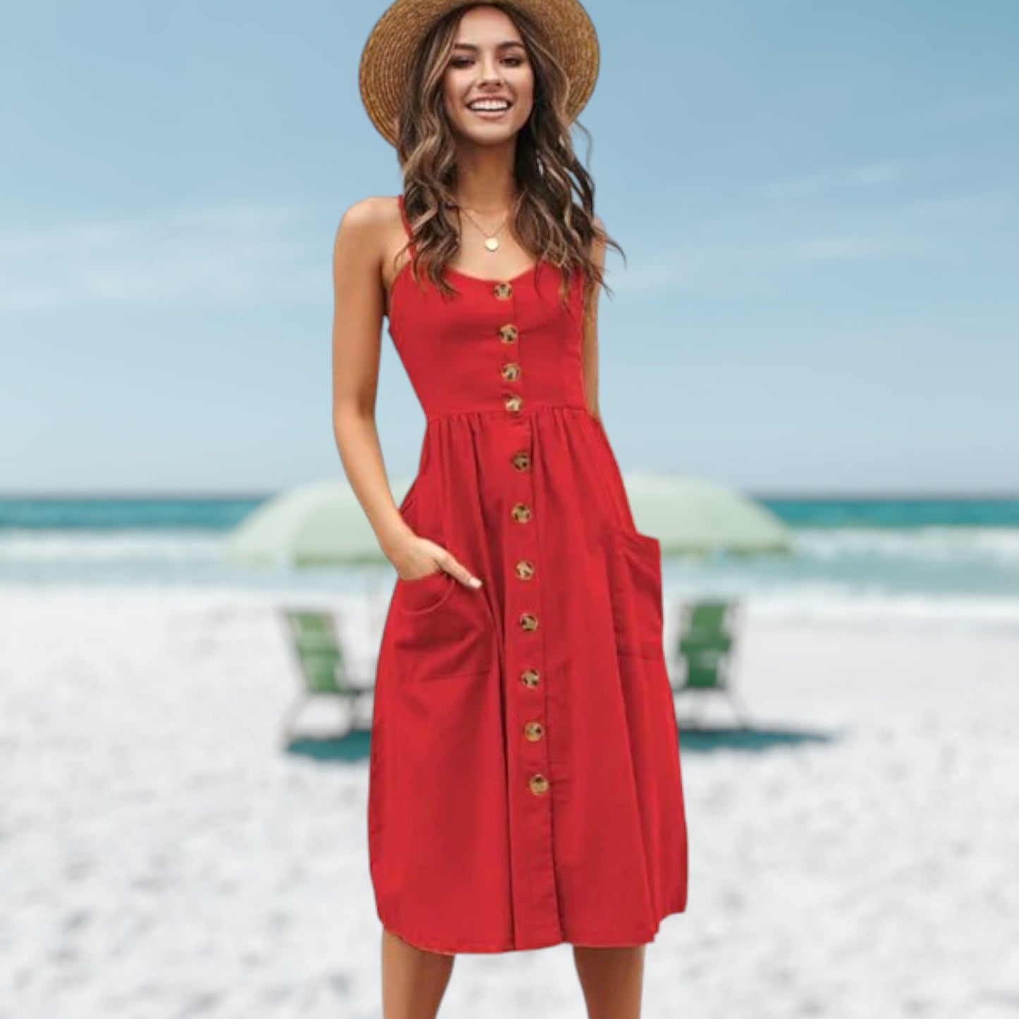 Women Summer Dress Blue Cotton | Evren-2