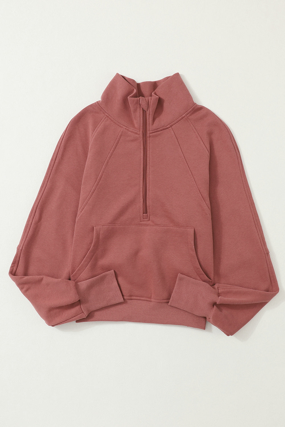 Brown Zip-Up Sweatshirt with Stand Collar and Thumbhole Sleeves – Casual Chic Design 3