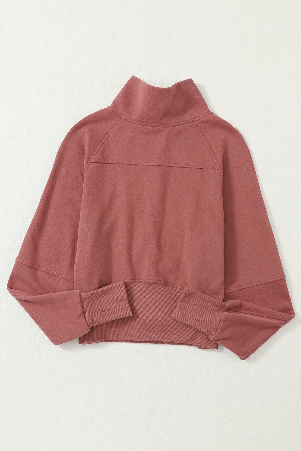 Brown Zip-Up Sweatshirt with Stand Collar and Thumbhole Sleeves – Casual Chic Design 4