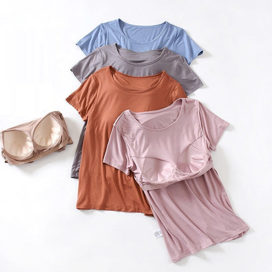 Women Built-In Bra Scoop Neck Tee | Lila