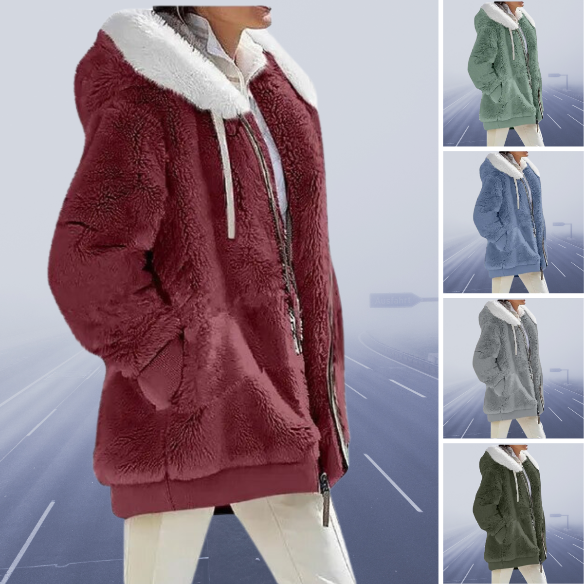 Women Faux Fur Hooded Zip-Up Jacket | Celinea