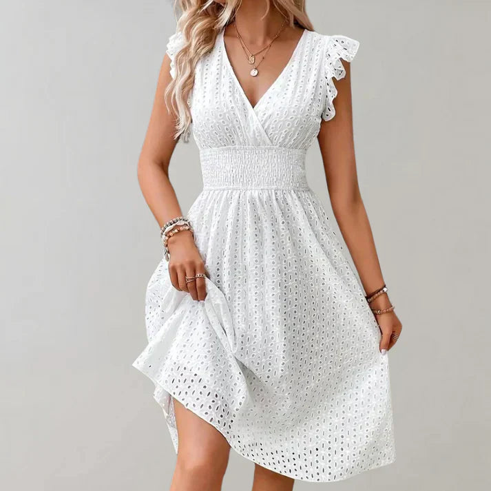 Women Flutter Sleeve Dress Blue Polyester | Eva-3