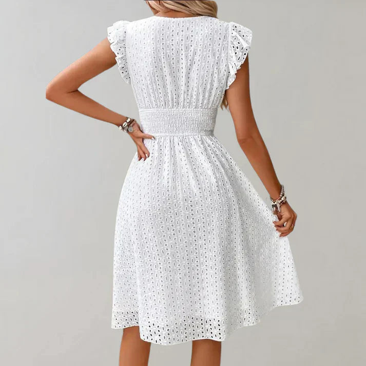 Women Flutter Sleeve Dress Blue Polyester | Eva-5