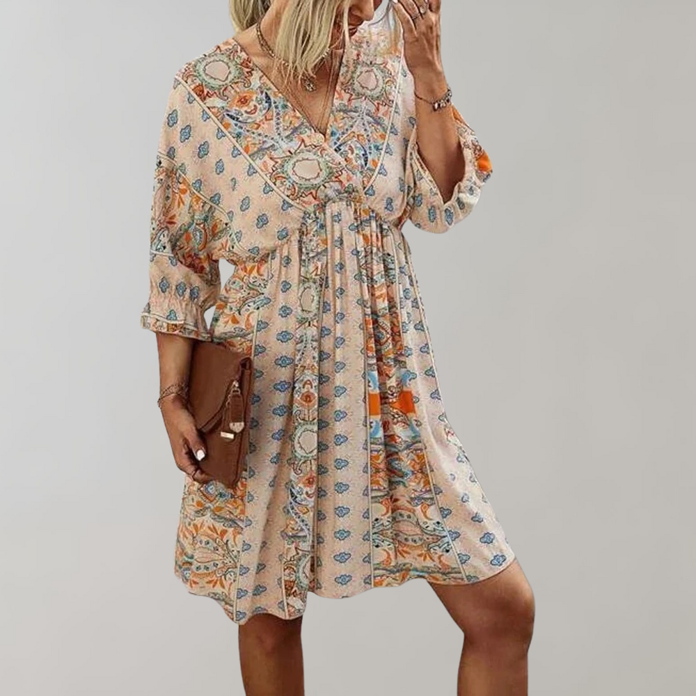 Women Boho-Inspired Empire Waist Mini Dress with Floral Print | Cindy