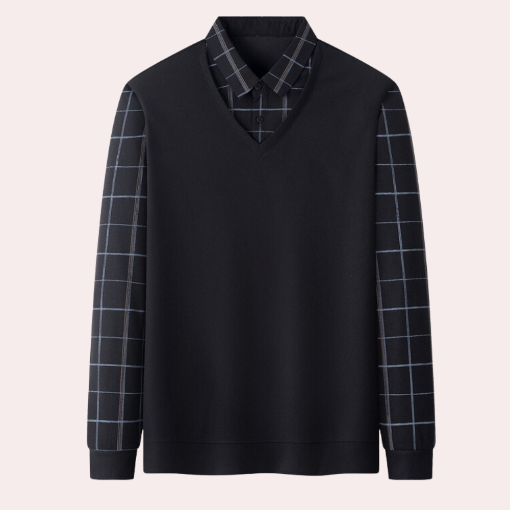 Men Smart Plaid Mock Layer Pullover | Victor