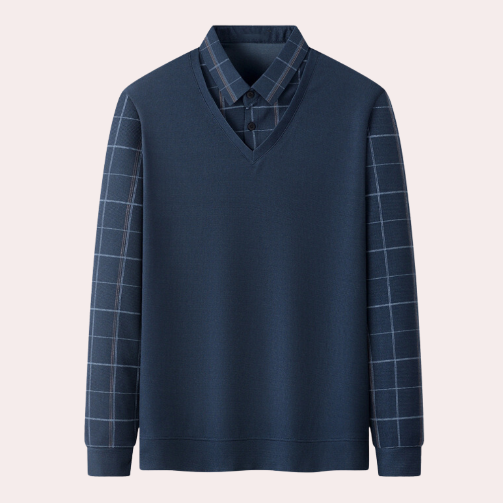 Men Smart Plaid Mock Layer Pullover | Victor