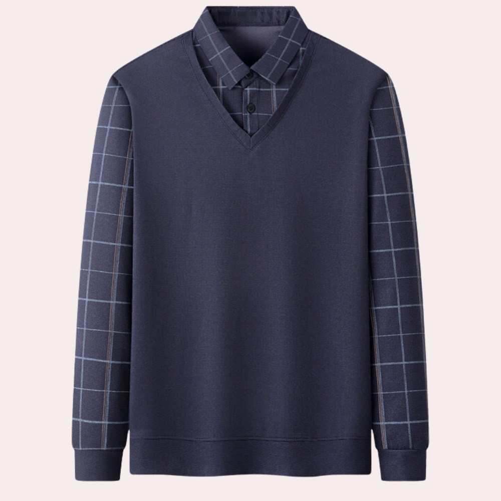 Men Smart Plaid Mock Layer Pullover | Victor