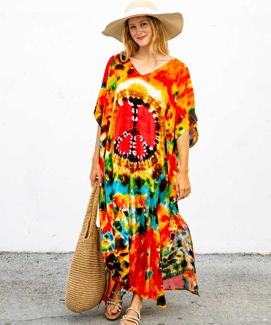 Women Bohemian Maxi Dress with Beaded Tribal Neckline | Salve