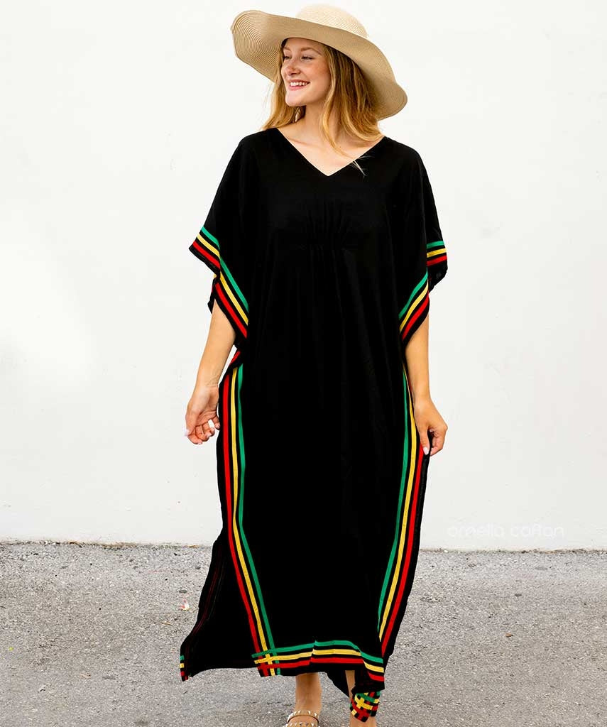Women Bohemian Maxi Dress with Beaded Tribal Neckline | Salve
