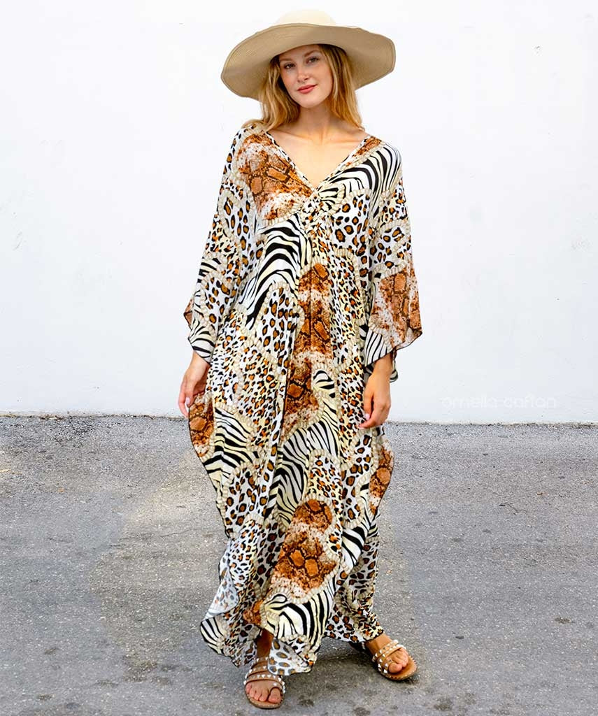 Women Bohemian Maxi Dress with Beaded Tribal Neckline | Salve