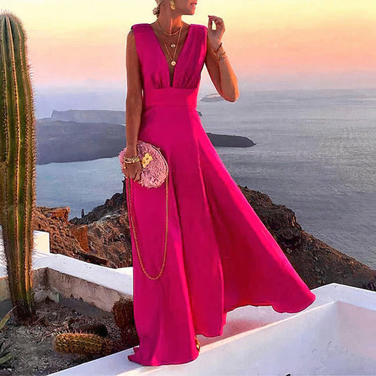 Women V-Neck Sleeveless Maxi Dress with Side Slit | Tessa