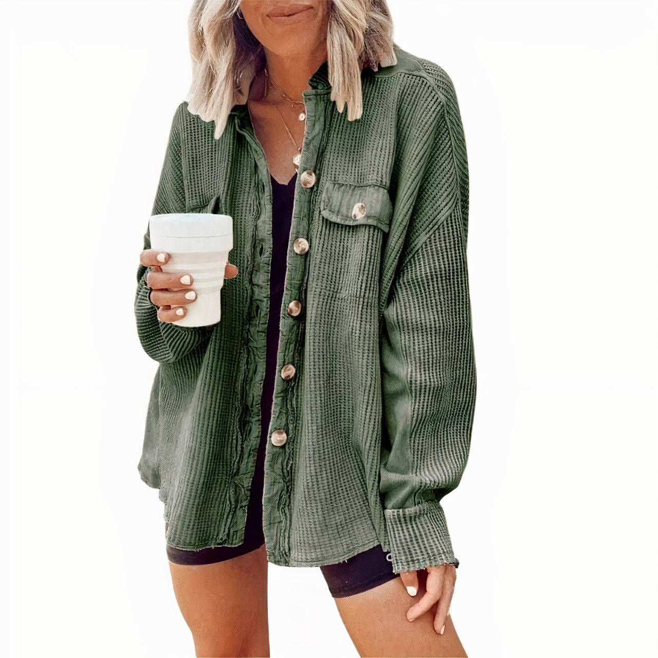 Women Oversized Button-Up Shirt Jacket | Fanette
