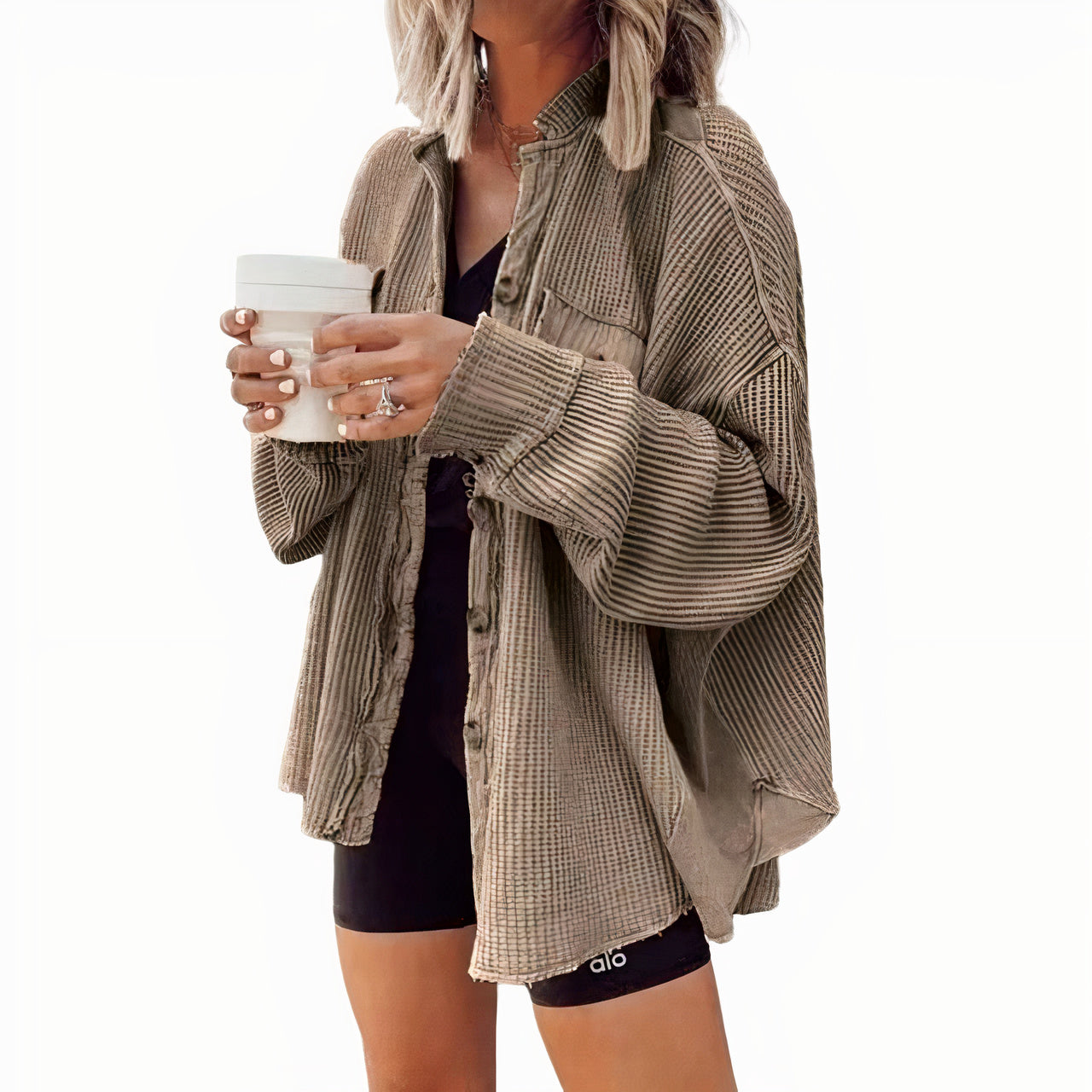 Women Oversized Button-Up Shirt Jacket | Fanette
