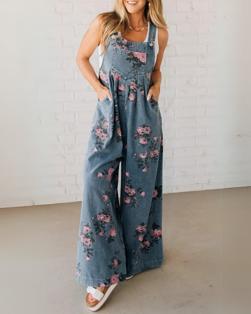 Casual Denim Overalls for Women with Adjustable Straps and Stylish Printed Pocket – Loose Fit Jean Overalls 0