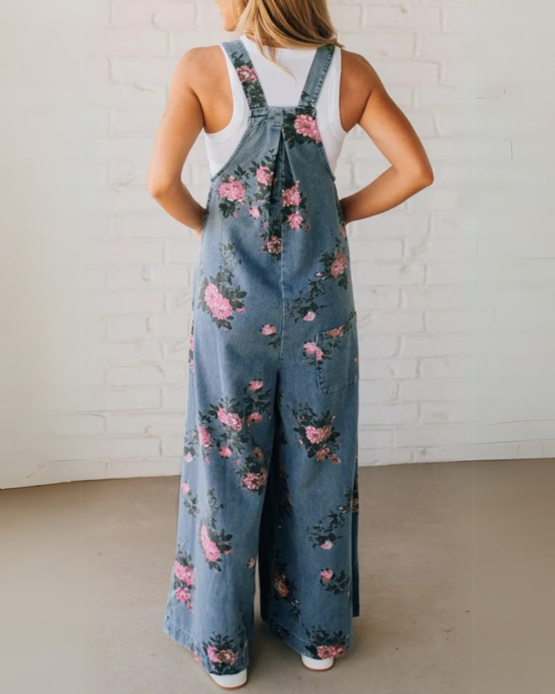 Casual Denim Overalls for Women with Adjustable Straps and Stylish Printed Pocket – Loose Fit Jean Overalls 1