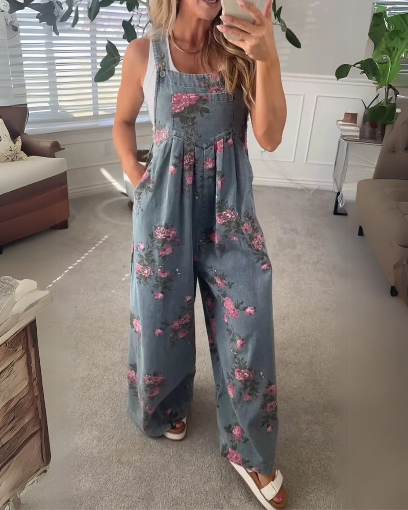 Casual Denim Overalls for Women with Adjustable Straps and Stylish Printed Pocket – Loose Fit Jean Overalls 2