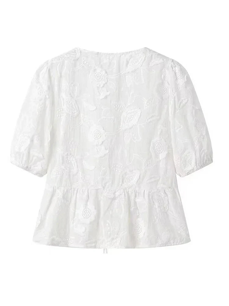 Women Embroidered Lace Tie-Front Top | Unity