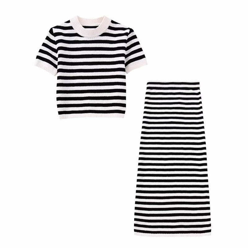Women Breton Stripe Knit Top and Skirt Set | Clarissa