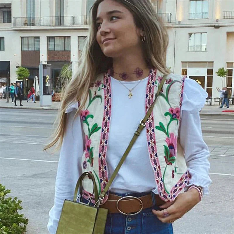 Women Floral Embroidered Vest | Ava