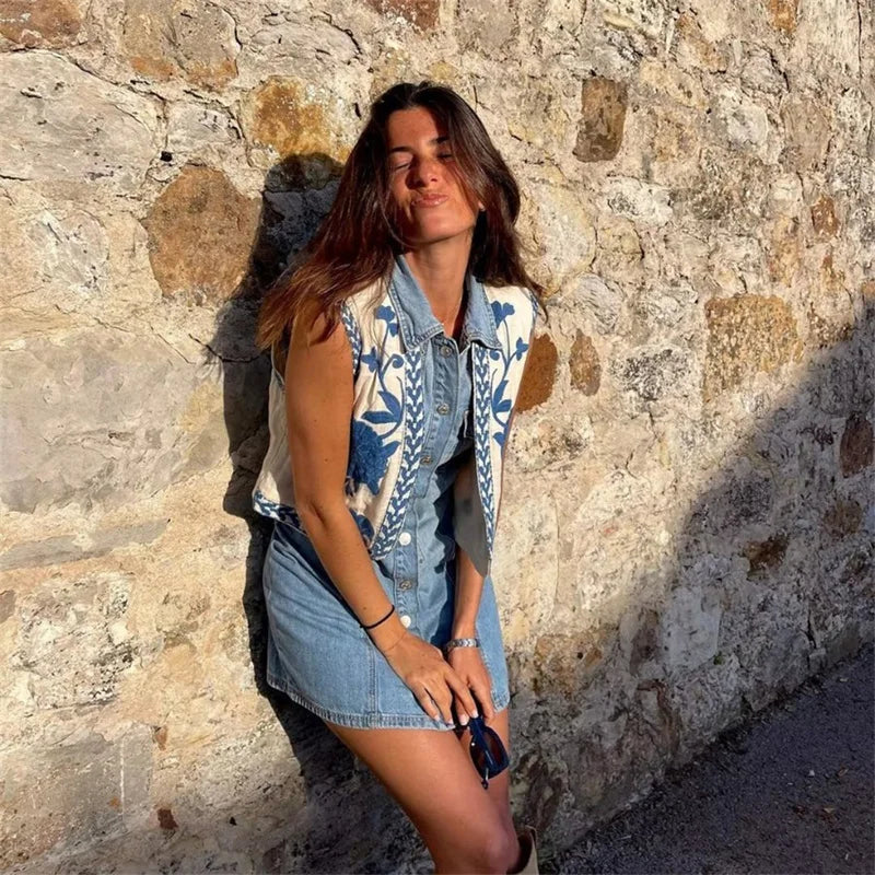 Women Floral Embroidered Vest | Ava