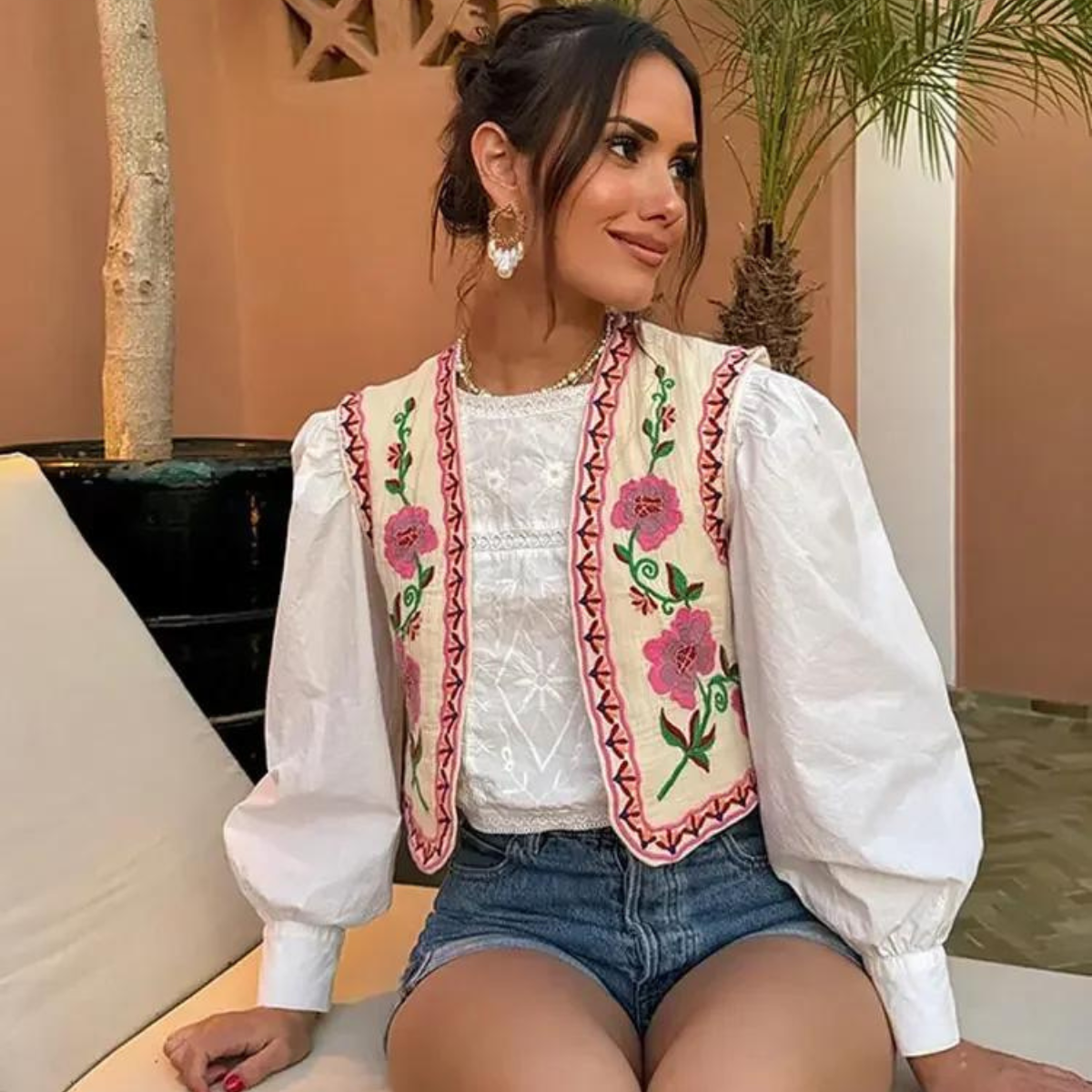 Women Floral Embroidered Vest | Ava